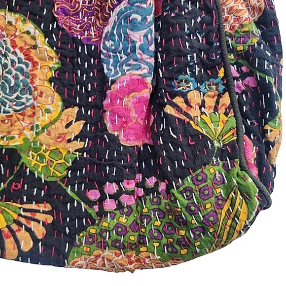 Floral Pleated Quilted Cotton Handstitched Cottagecore Boho Magnetic Hobo Bag - Picture 3 of 13
